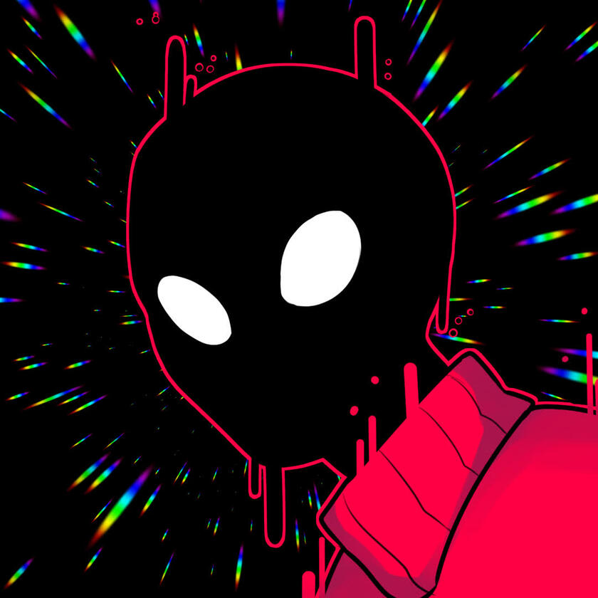 AnEthernetCable's icon - A headshot of a pure black humanoid with glowing white eyes. It has no ears, nose, mouth, or hair. The figure is wearing a red sweater, and is floating in space.